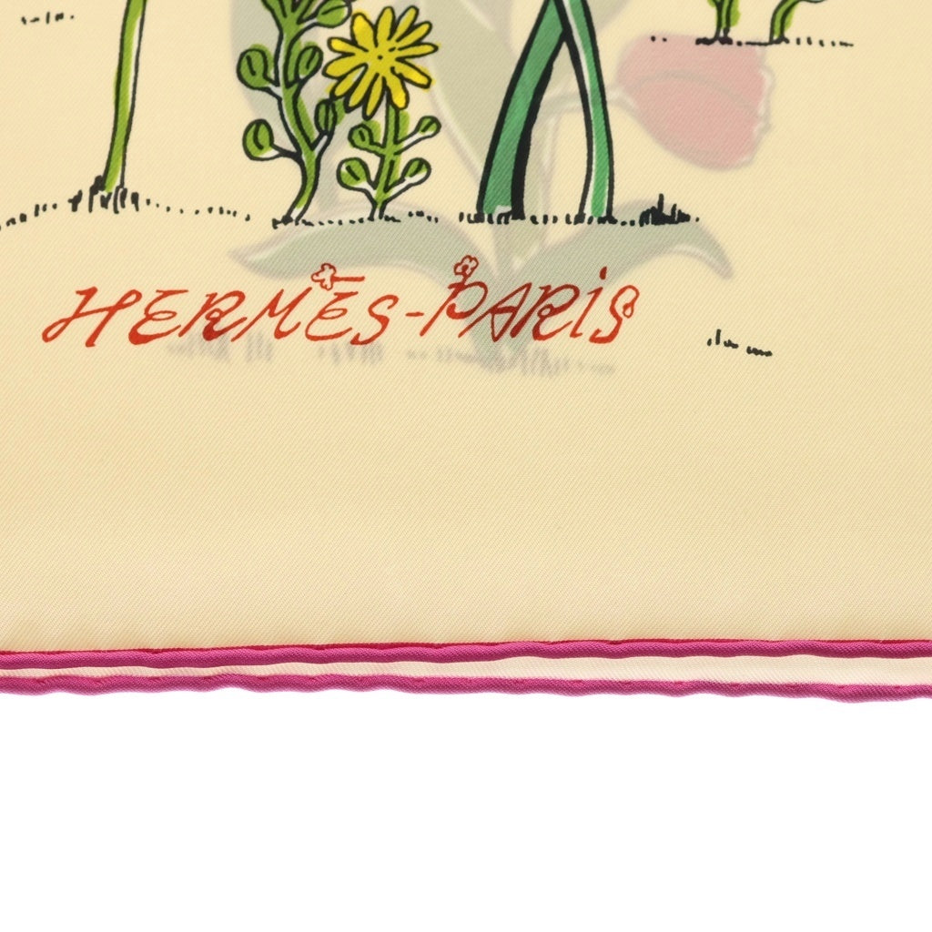 HERMES(エルメス) カレ90 ル・ポミエ・セリエ Le Pommier Sellier スカーフ シルク ホワイト/ピンク レディース