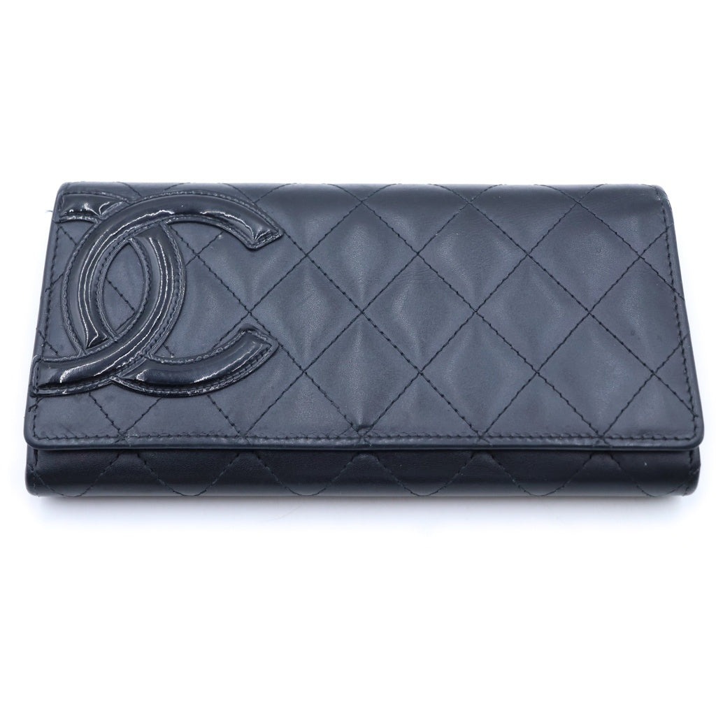 CHANEL(シャネル) カンボンライン ココマーク ロングウォレット カードケース 二つ折り長財布 ブラック ラムスキン 15番台
