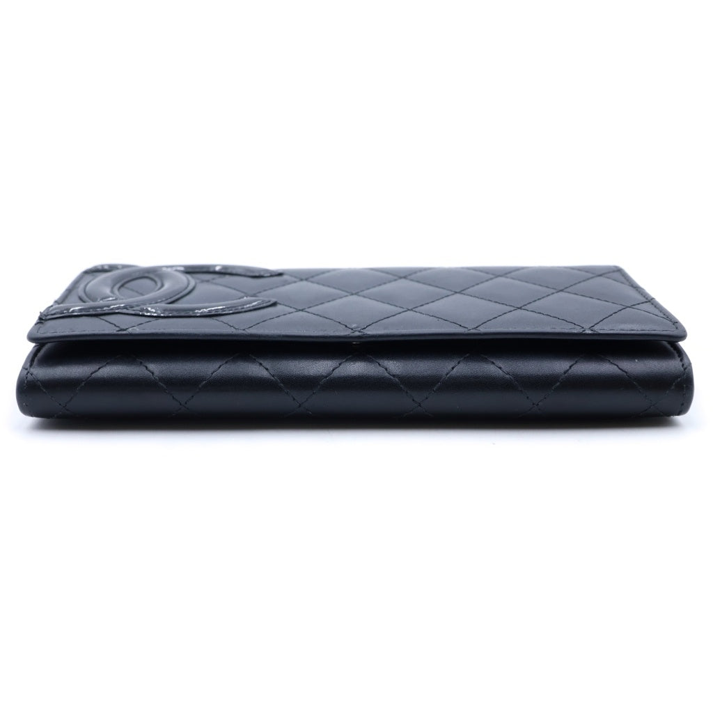 CHANEL(シャネル) カンボンライン ココマーク ロングウォレット カードケース 二つ折り長財布 ブラック ラムスキン 15番台