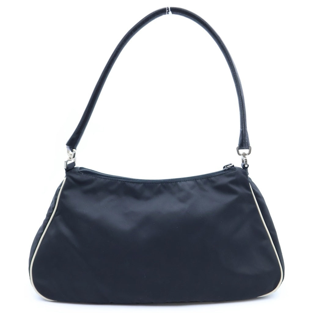 PRADA(プラダ) レザーフラワー ワンショルダーバッグ ブラック ナイロン×レザー B11035 シルバー金具 レディース