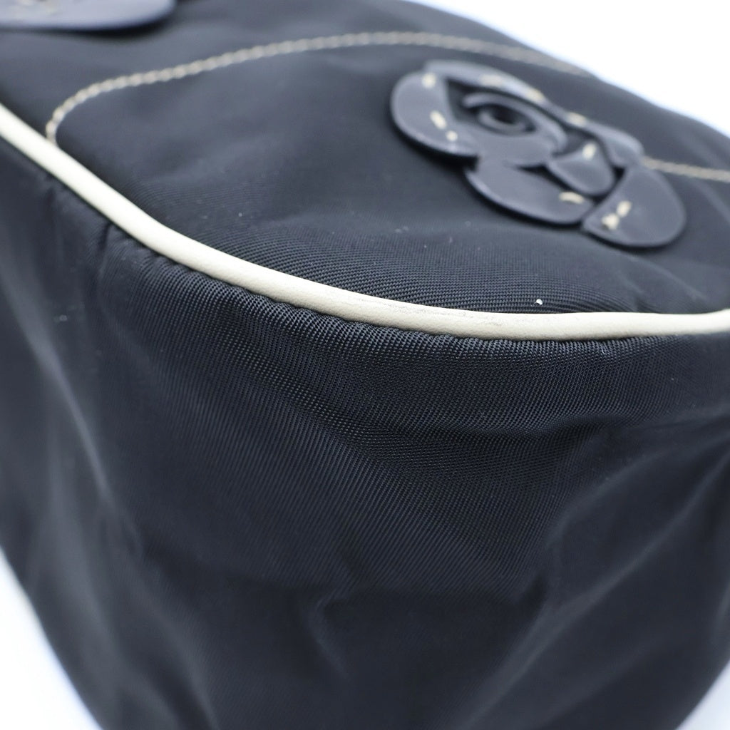 PRADA(プラダ) レザーフラワー ワンショルダーバッグ ブラック ナイロン×レザー B11035 シルバー金具 レディース