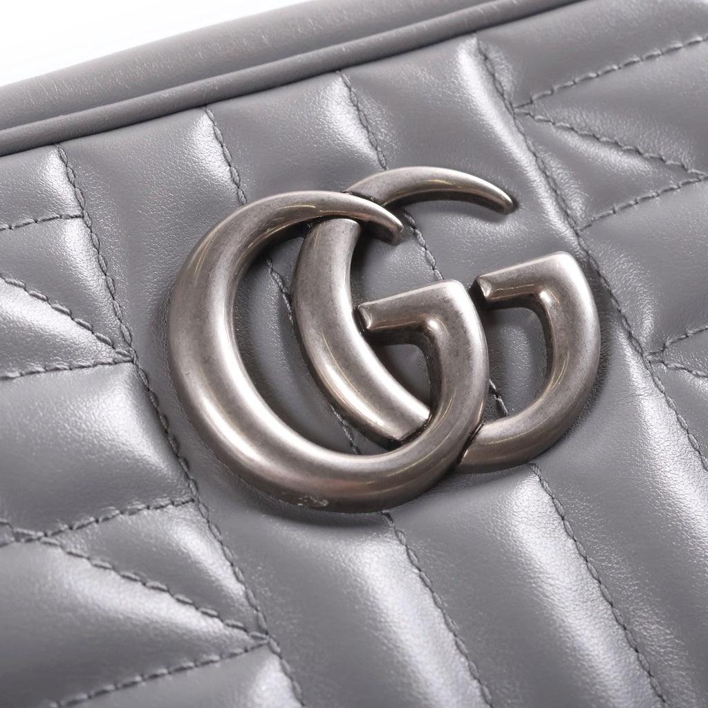 GUCCI(グッチ) GGマーモント ショルダーバッグ チェーンバッグ グレー レザー 447632 シルバー金具 レディース