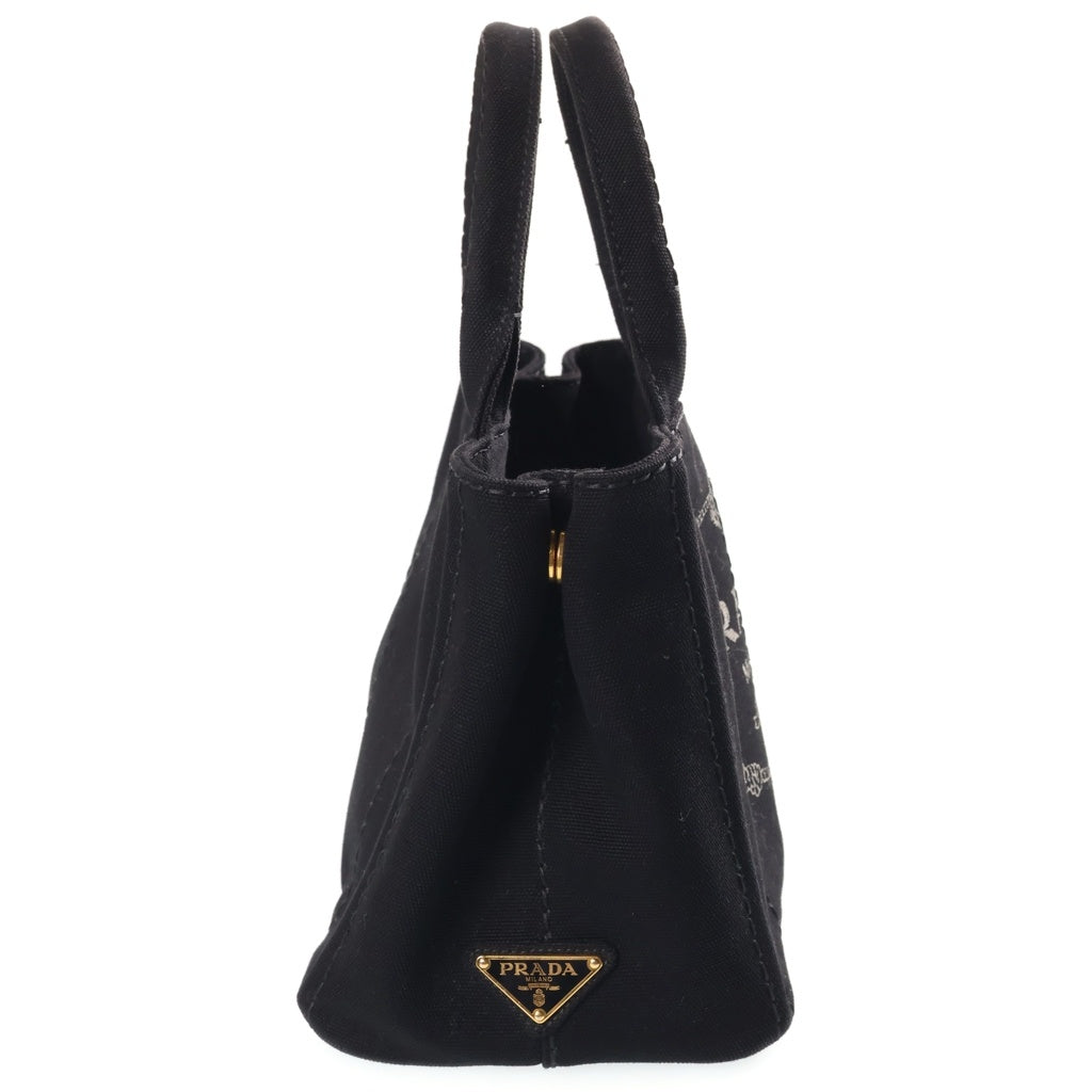 PRADA(プラダ) カナパ トライアングルロゴプレート キャンバス 2WAY ハンド ショルダー トートバッグ ブラック ゴールド金具 1BG439 レディース