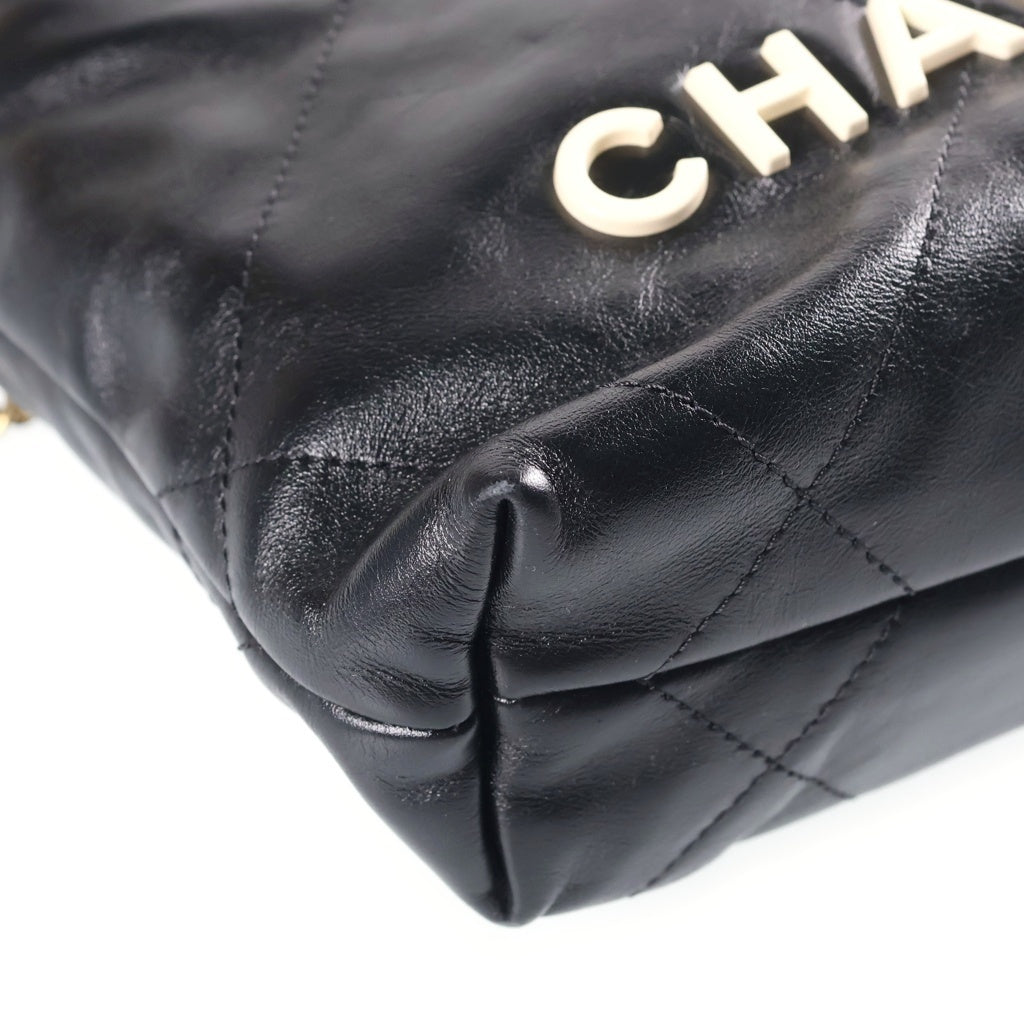 CHANEL(シャネル) シャネル22 ミニ チェーンショルダーバッグ ブラック カーフスキン AS3980 ゴールド金具 レディース
