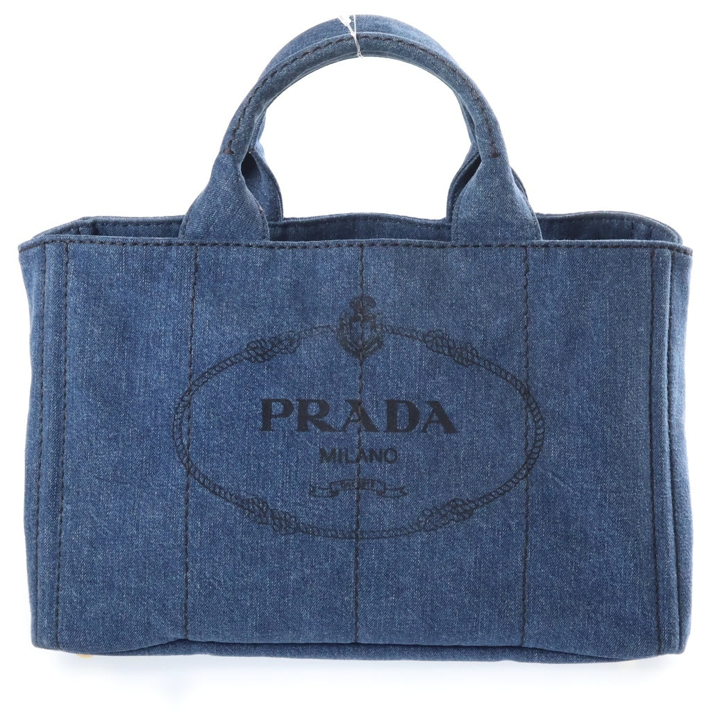 PRADA(プラダ) カナパM 2wayハンドバッグ ショルダーバッグ インディゴブルー デニム ゴールド金具 レディース