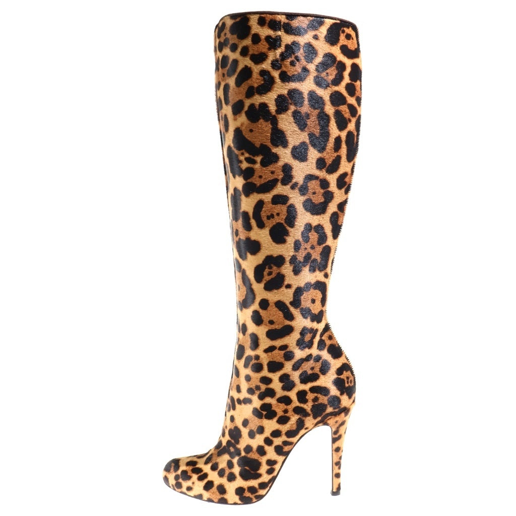 CHRISTIAN LOUBOUTIN(クリスチャンルブタン) レオパード総柄 ハラコ レザー ヒール ロングブーツ シューズ ブラウン レディース