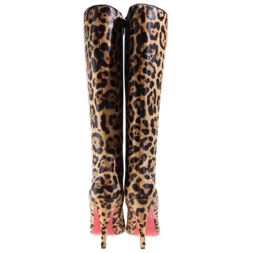 CHRISTIAN LOUBOUTIN(クリスチャンルブタン) レオパード総柄 ハラコ レザー ヒール ロングブーツ シューズ ブラウン レディース