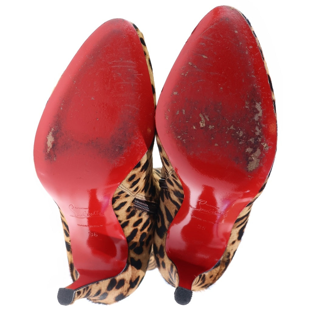 CHRISTIAN LOUBOUTIN(クリスチャンルブタン) レオパード総柄 ハラコ レザー ヒール ロングブーツ シューズ ブラウン レディース