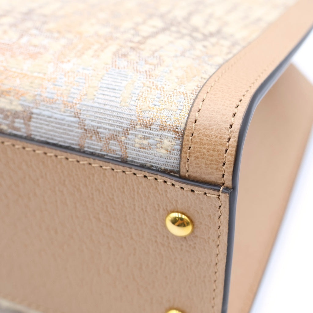 GUCCI(グッチ) ×HOSOO 細尾 ダイアナ スモール 西陣織 バンブー キャンバス レザー 2WAY ハンド ショルダーバッグ ベージュ 702721