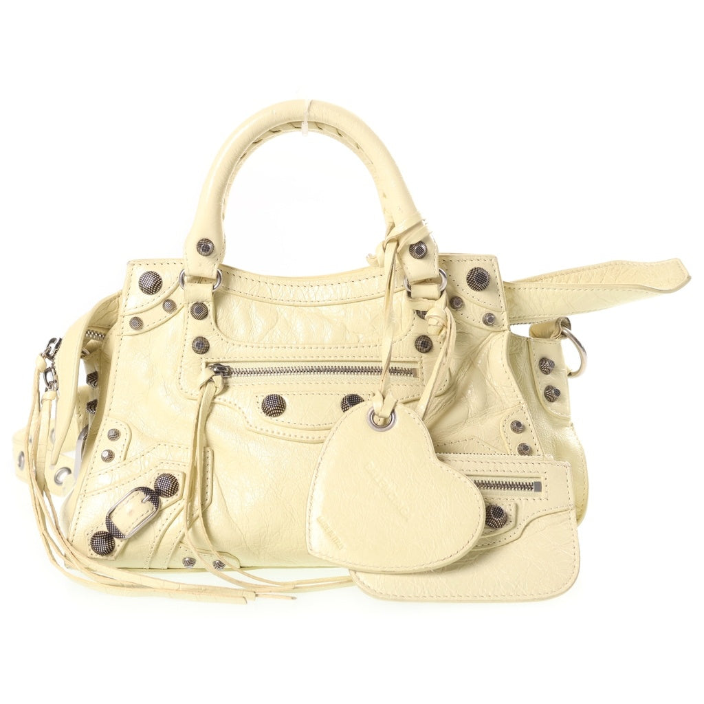 BALENCIAGA(バレンシアガ) ネオ カゴール 2WAYハンドバッグ ショルダーバッグ ライトイエロー レザー XS 700940 シルバー金具 レディース