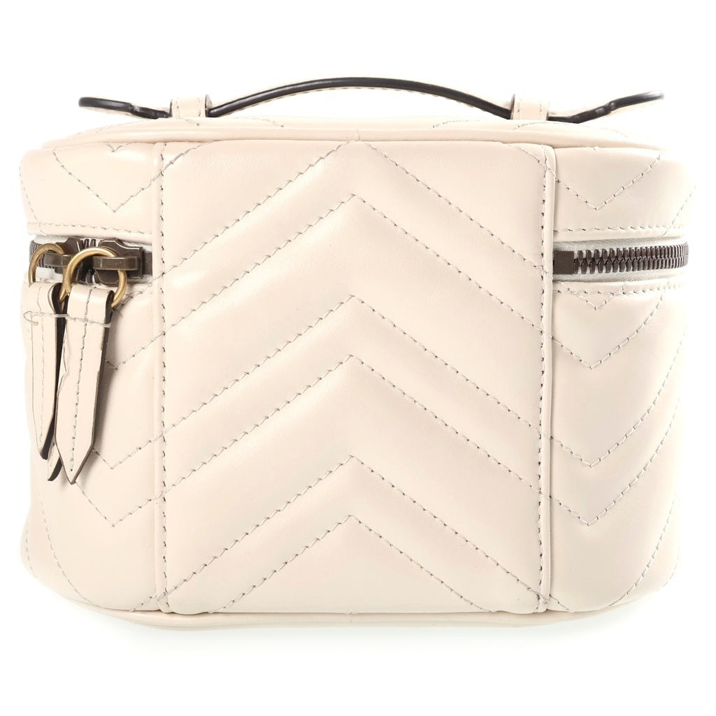 GUCCI(グッチ) GGマーモント バニティバッグ ポーチ ケース ホワイト レザー 624615 ゴールド金具 レディース