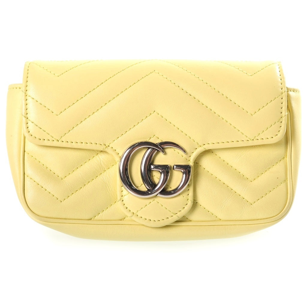 GUCCI(グッチ) GGマーモント チェーンショルダーバッグ ミニバッグ ライトイエロー レザー 476433 シルバー金具 レディース