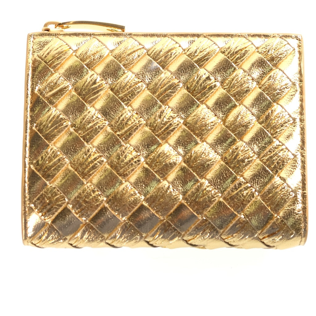 BOTTEGA VENETA(ボッテガヴェネタ) イントレチャート 二つ折り財布 コンパクトウォレット コインケース ゴールド レザー ゴールド金具 レディース