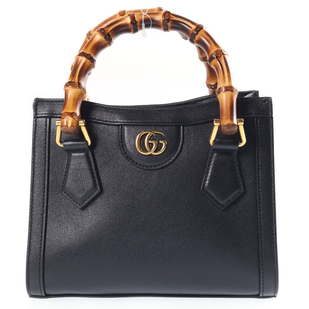 GUCCI(グッチ) ダイアナ ミニ バンブー 2WAYハンドバッグ ショルダーバッグ ブラック レザー 655661 ゴールド金具 レディース