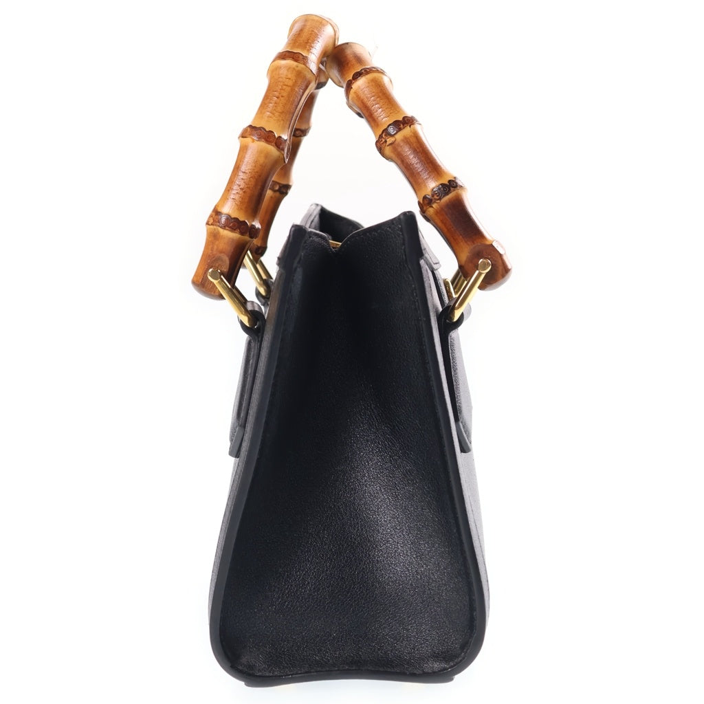 GUCCI(グッチ) ダイアナ ミニ バンブー 2WAYハンドバッグ ショルダーバッグ ブラック レザー 655661 ゴールド金具 レディース