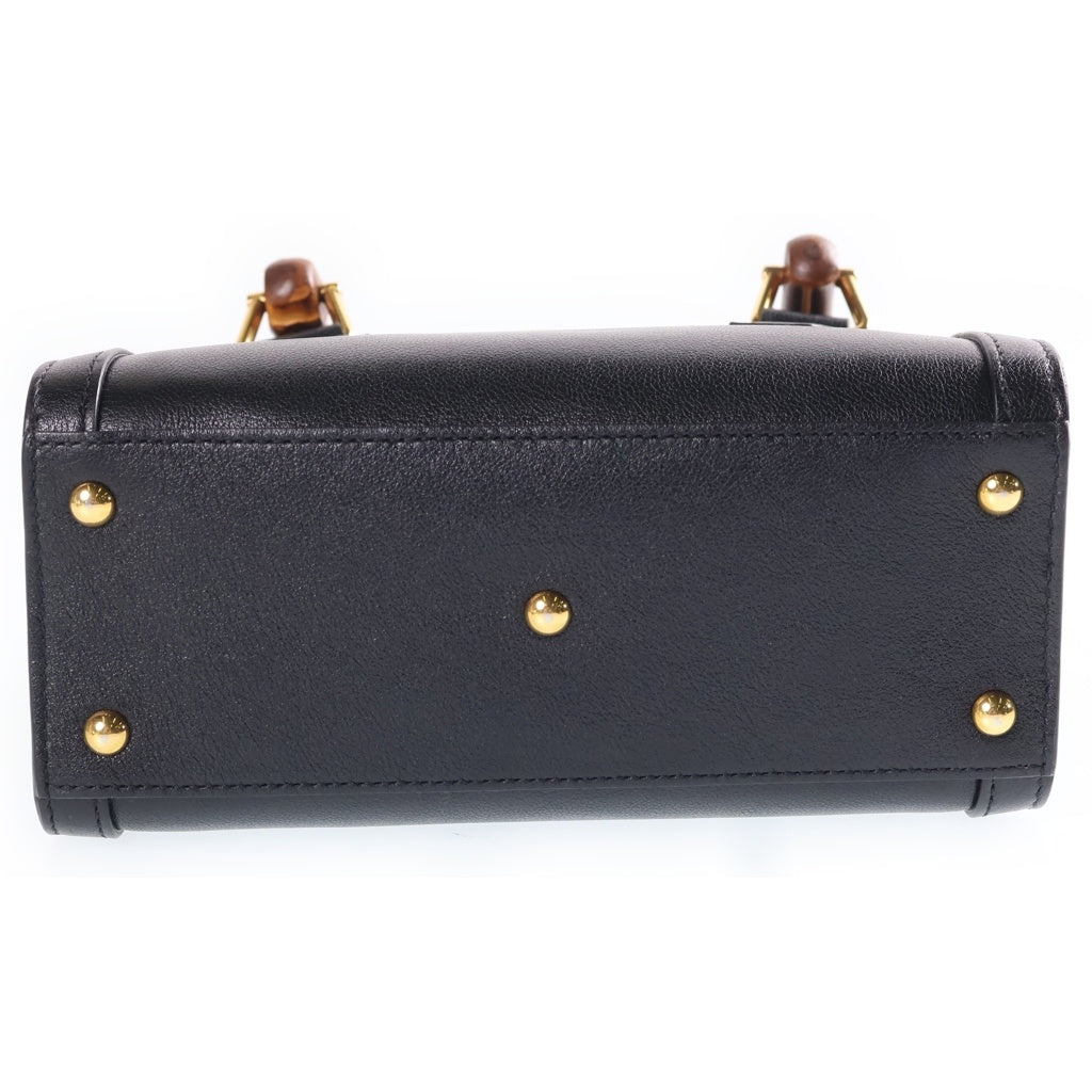 GUCCI(グッチ) ダイアナ ミニ バンブー 2WAYハンドバッグ ショルダーバッグ ブラック レザー 655661 ゴールド金具 レディース
