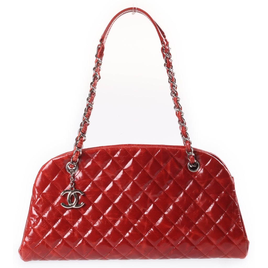 CHANEL(シャネル) マドモアゼル ボーリングバッグ ハンドバッグ チェーンショルダーバッグ レッド ヴィンテージカーフ 15番台 シルバー金具 レディース