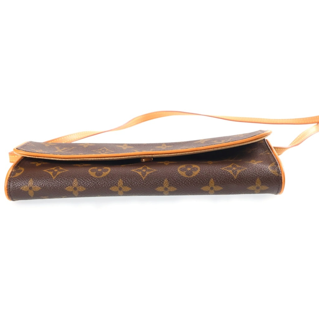 LOUIS VUITTON(ルイヴィトン) モノグラム ポシェットツインGM ミニショルダーバッグ ブラウン レザー×PVC M51852 ゴールド金具 レディース