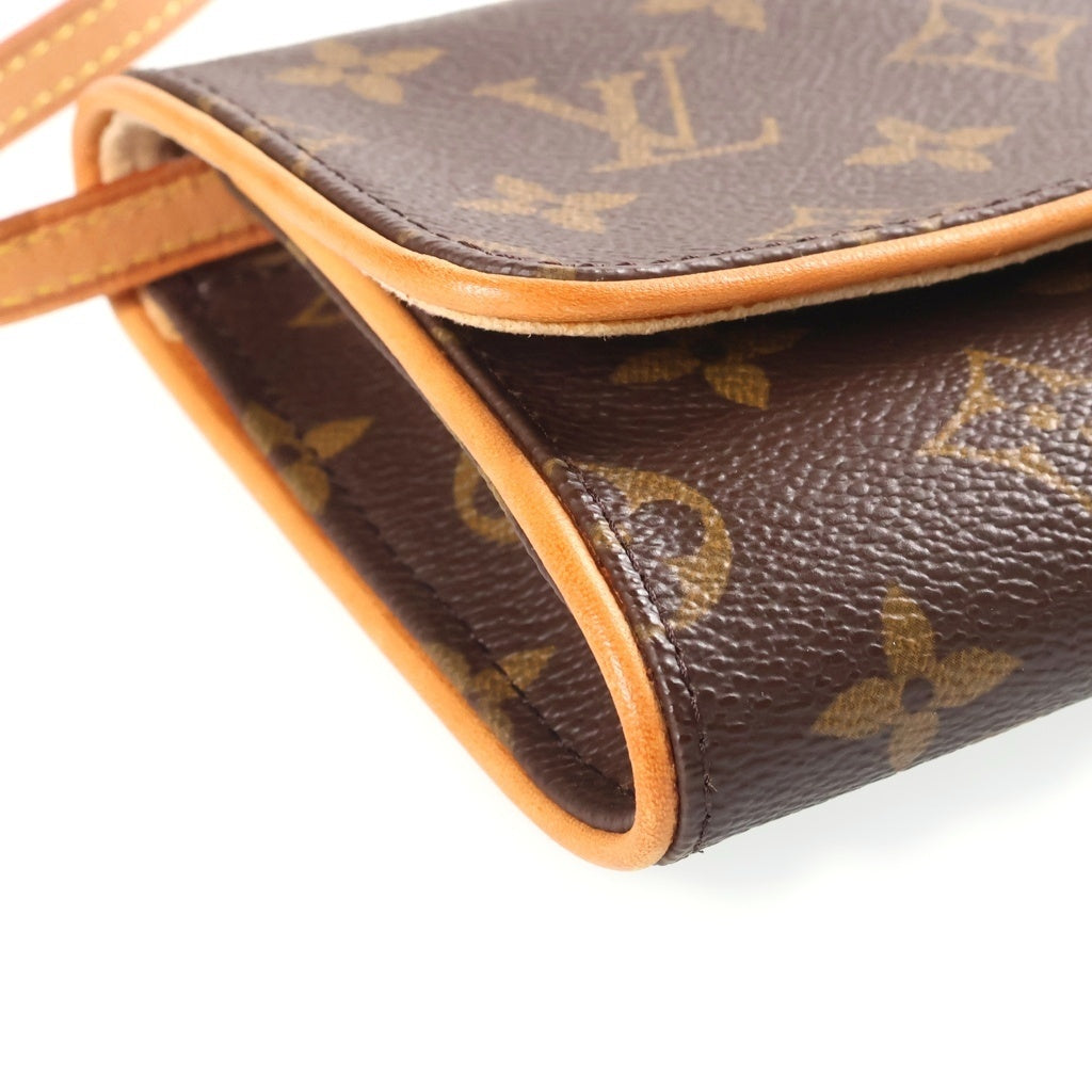 LOUIS VUITTON(ルイヴィトン) モノグラム ポシェットツインGM ミニショルダーバッグ ブラウン レザー×PVC M51852 ゴールド金具 レディース