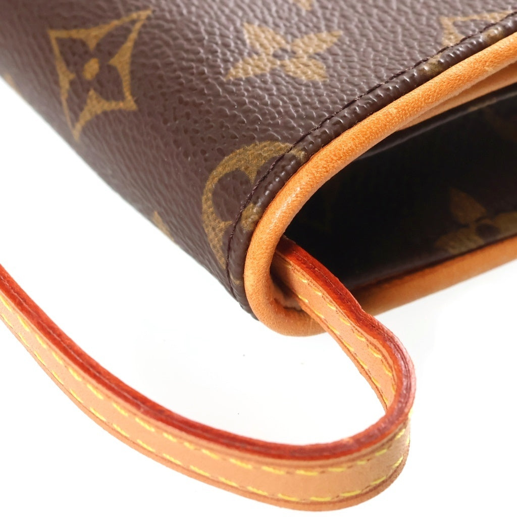 LOUIS VUITTON(ルイヴィトン) モノグラム ポシェットツインGM ミニショルダーバッグ ブラウン レザー×PVC M51852 ゴールド金具 レディース