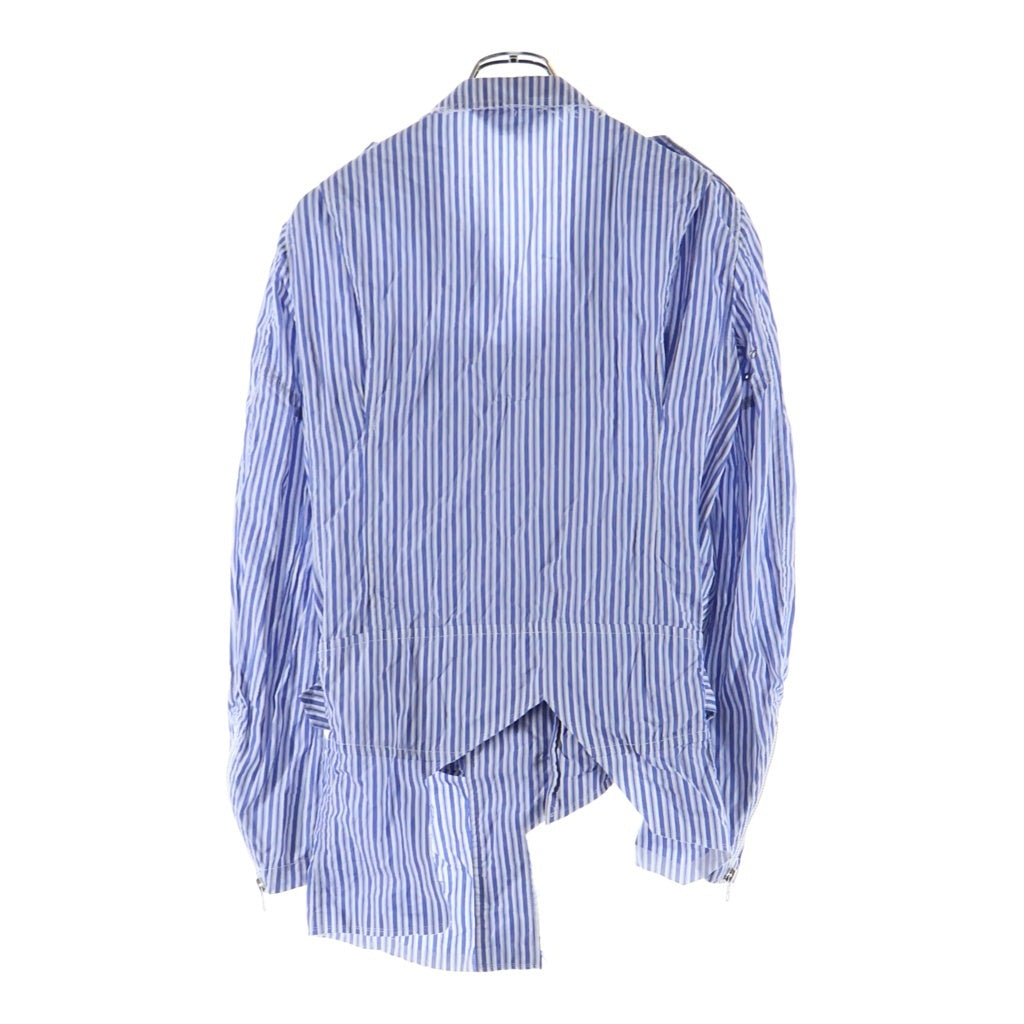 COMME des GARCONS HOMME PLUS(コムデギャルソンオムプリュス) 16SS コットンストライプ アシンメトリー ライダースジャケット ホワイト×ブルー S PQ-B042