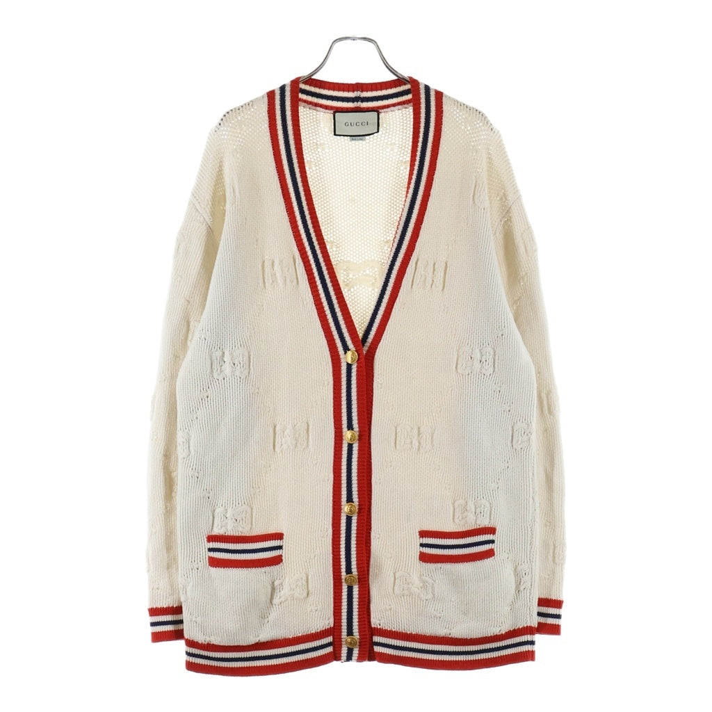 GUCCI(グッチ) シルヴィ ウェブ ニット カーディガン ホワイト×レッド 574182 XKARR