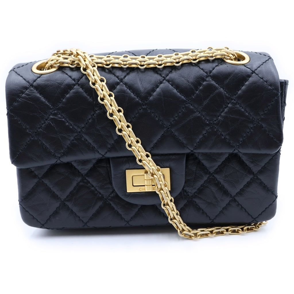 CHANEL(シャネル) 2.55 エイジドカーフスキンミニチェーンショルダーバッグ ブラック ゴールド金具 AS0874 レディース