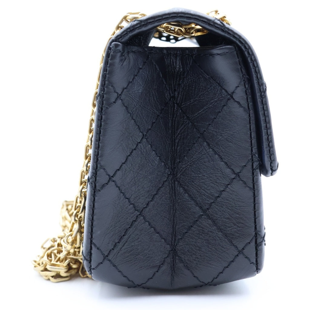 CHANEL(シャネル) 2.55 エイジドカーフスキンミニチェーンショルダーバッグ ブラック ゴールド金具 AS0874 レディース