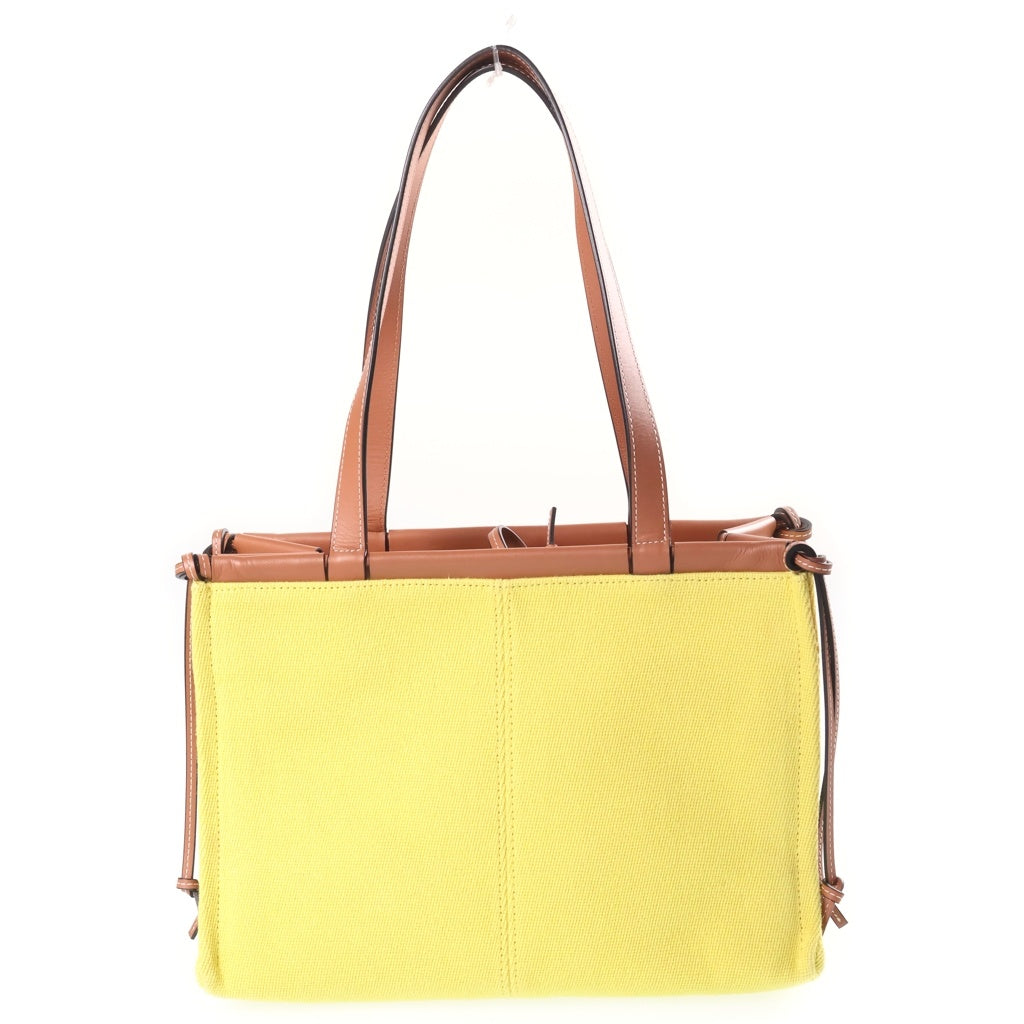 LOEWE(ロエベ) クッショントートバッグ ハンドバッグ イエロー×ブラウン レザー×キャンバス レディース