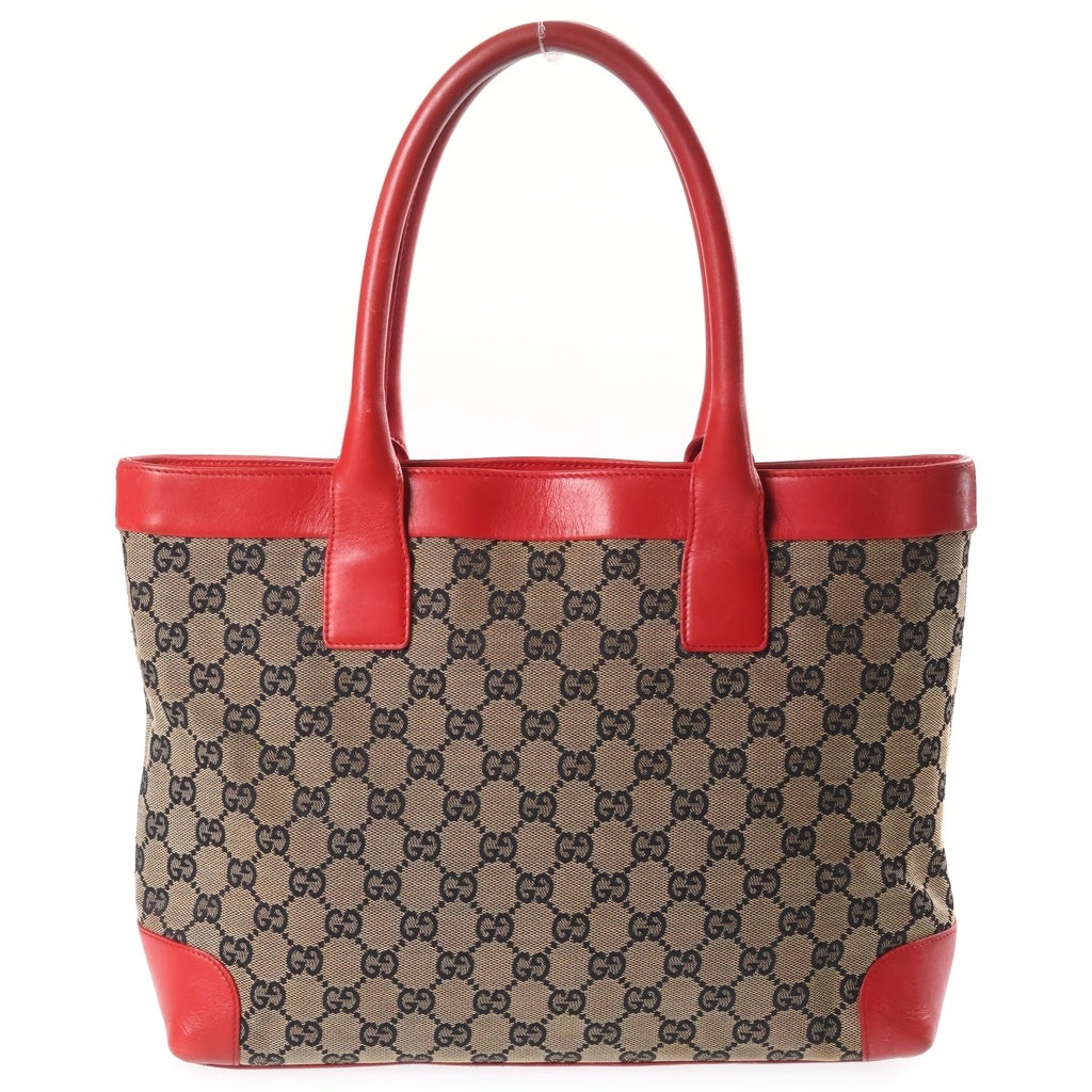 GUCCI(グッチ) GGキャンバス トートバッグ ハンドバッグ レッド×ベージュ キャンバス×レザー 0021119 レディース