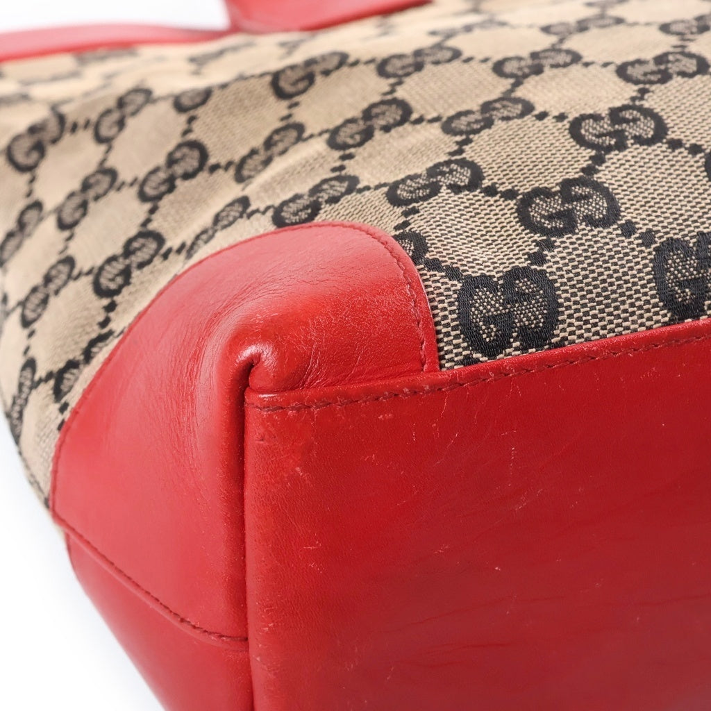 GUCCI(グッチ) GGキャンバス トートバッグ ハンドバッグ レッド×ベージュ キャンバス×レザー 0021119 レディース