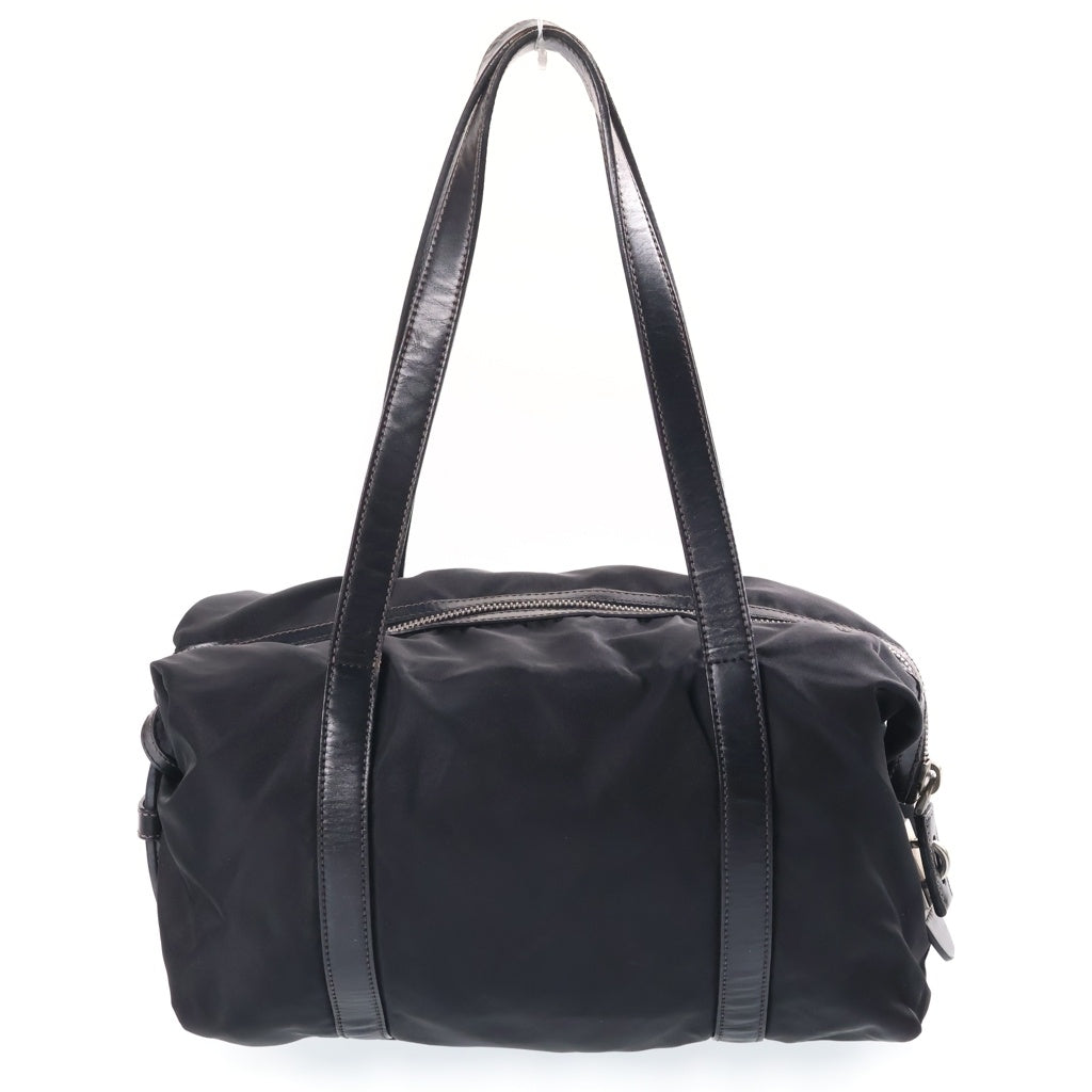 PRADA(プラダ) トライアングルロゴ ハンドバッグ レザー×ナイロン シルバー金具 レディース