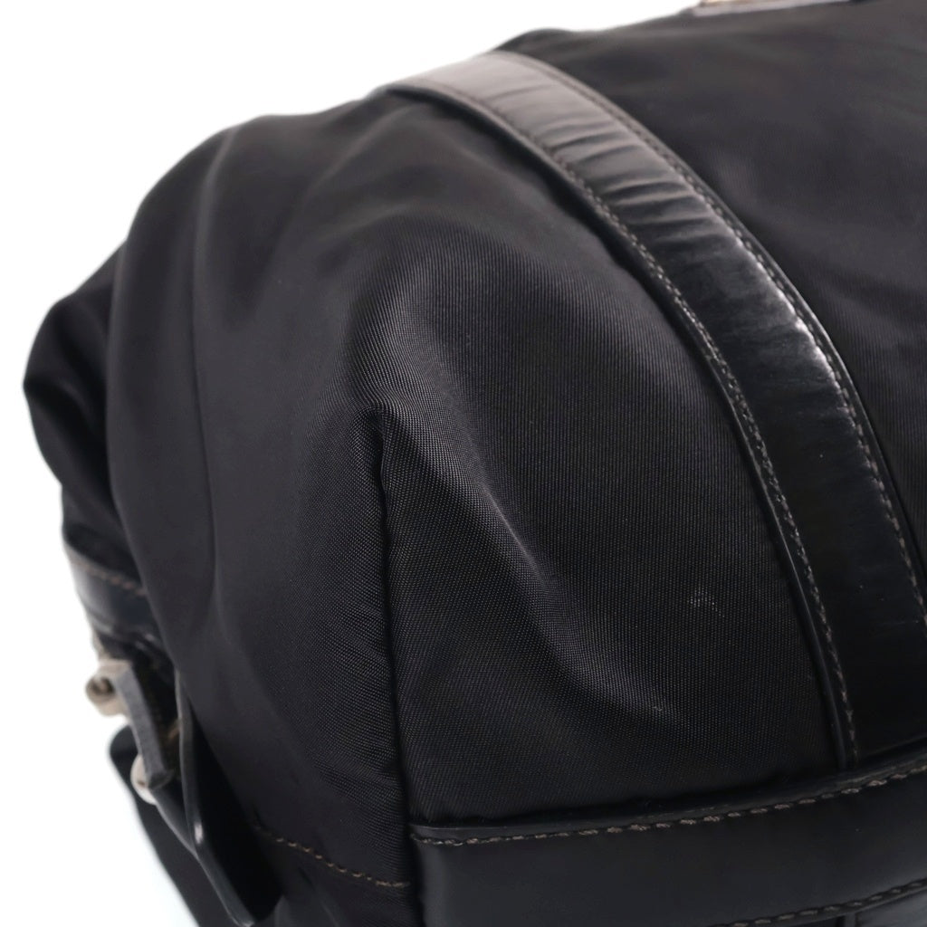 PRADA(プラダ) トライアングルロゴ ハンドバッグ レザー×ナイロン シルバー金具 レディース