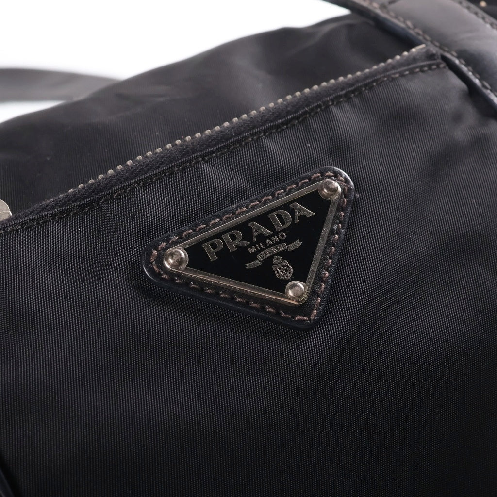 PRADA(プラダ) トライアングルロゴ ハンドバッグ レザー×ナイロン シルバー金具 レディース