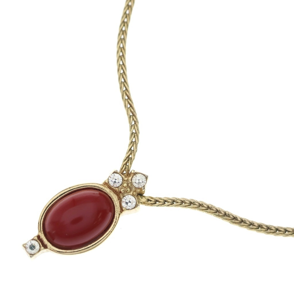 Christian Dior(クリスチャンディオール) 赤石ラインストーンネックレス ペンダント チェーン ゴールド GP レディース