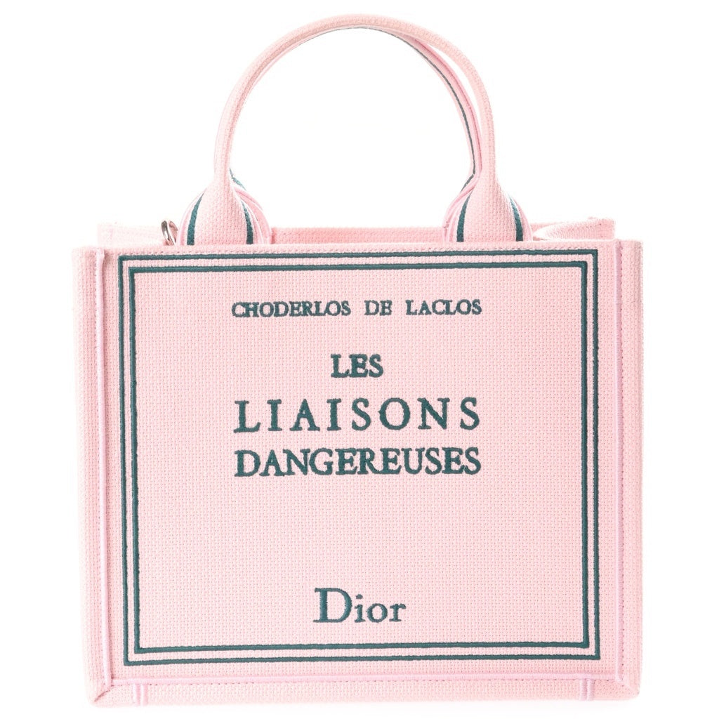 DIOR(ディオール) BOOK TOTE ブックトート LES LIAISONS DANGEREUSES リエゾン ダンジェルーズ 危険な関係 スモール キャンバス 2WAY ハンド ショルダーバッグ シルバー金具 ピンク レディース