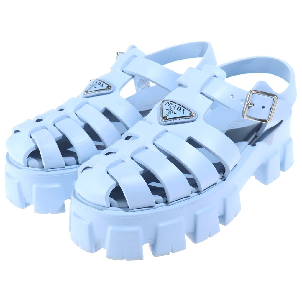 PRADA(プラダ) モノリス ラバーフラットサンダル トライアングルロゴ ブルー レディース