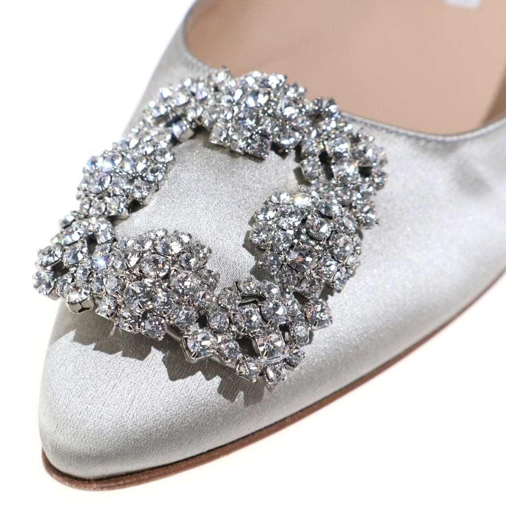 MANOLO BLAHNIK(マノロブラニク) ハンギシ フラットパンプス ラインストーン シルバー レディース
