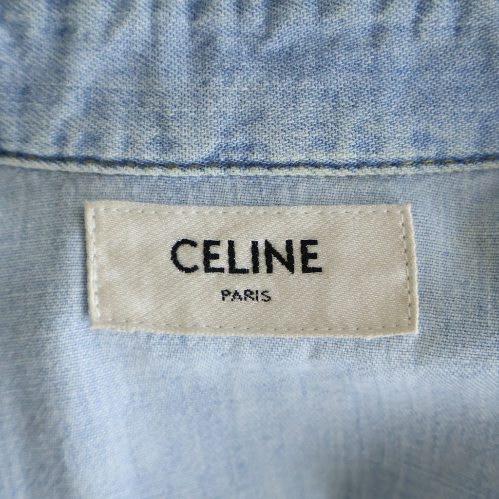 CELINE(セリーヌ) トリオンフ 半袖クロップドデニムシャツ ロゴ刺繍 インディゴ 2T2469440 レディース