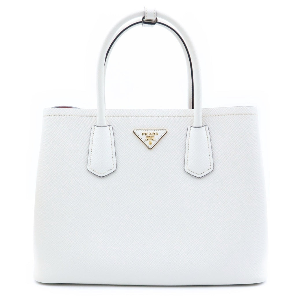 PRADA(プラダ) サフィアーノ ドゥーブレ ミディアム 2WAY ハンドバッグ ショルダーバッグ ホワイト レザー 1BG775 レディース