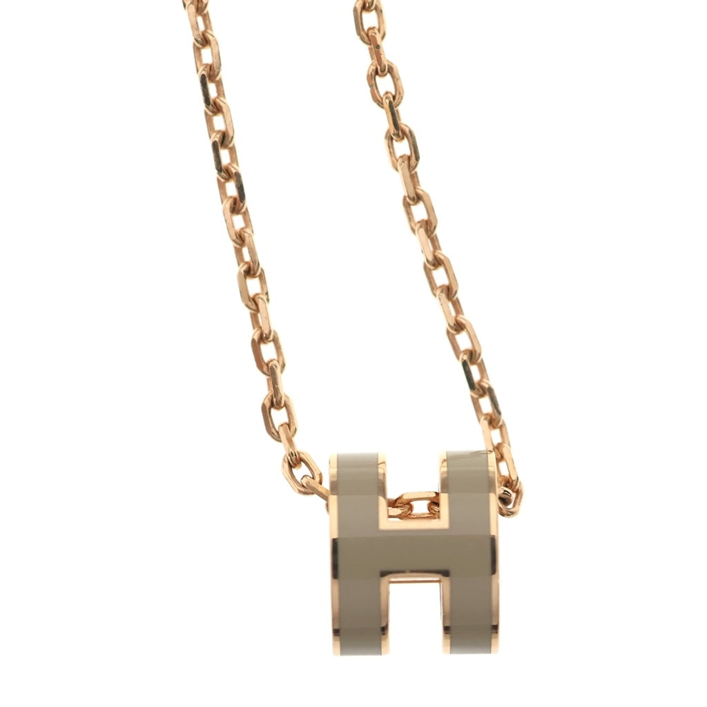 HERMES(エルメス) ポップアッシュ Hネックレス ペンダント チェーン ベージュ×ピンクゴールド レディース