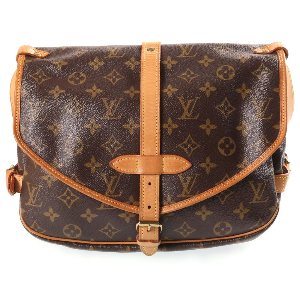 LOUIS VUITTON(ルイヴィトン) モノグラム ソミュール30 ショルダーバッグ ブラウン レザー×PVC M42256 ゴールド金具 レディース