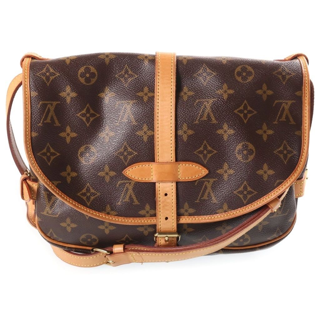 LOUIS VUITTON(ルイヴィトン) モノグラム ソミュール30 ショルダーバッグ ブラウン レザー×PVC M42256 ゴールド金具 レディース