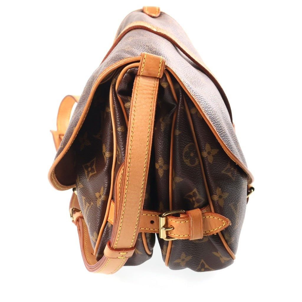 LOUIS VUITTON(ルイヴィトン) モノグラム ソミュール30 ショルダーバッグ ブラウン レザー×PVC M42256 ゴールド金具 レディース