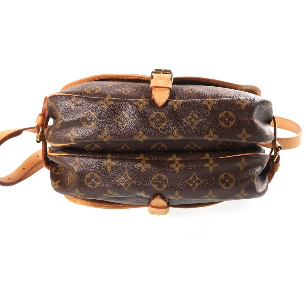 LOUIS VUITTON(ルイヴィトン) モノグラム ソミュール30 ショルダーバッグ ブラウン レザー×PVC M42256 ゴールド金具 レディース