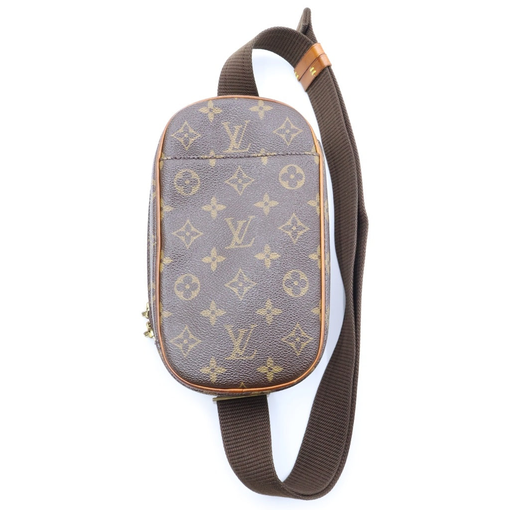 LOUIS VUITTON(ルイヴィトン) モノグラム ポシェットガンジュ ショルダーバッグ ミニバッグ ブラウン レザー×PVC M51870 ゴールド金具 レディース