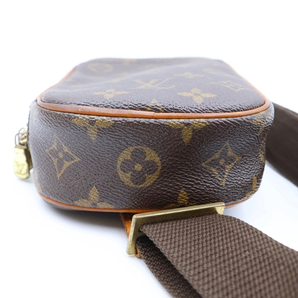 LOUIS VUITTON(ルイヴィトン) モノグラム ポシェットガンジュ ショルダーバッグ ミニバッグ ブラウン レザー×PVC M51870 ゴールド金具 レディース