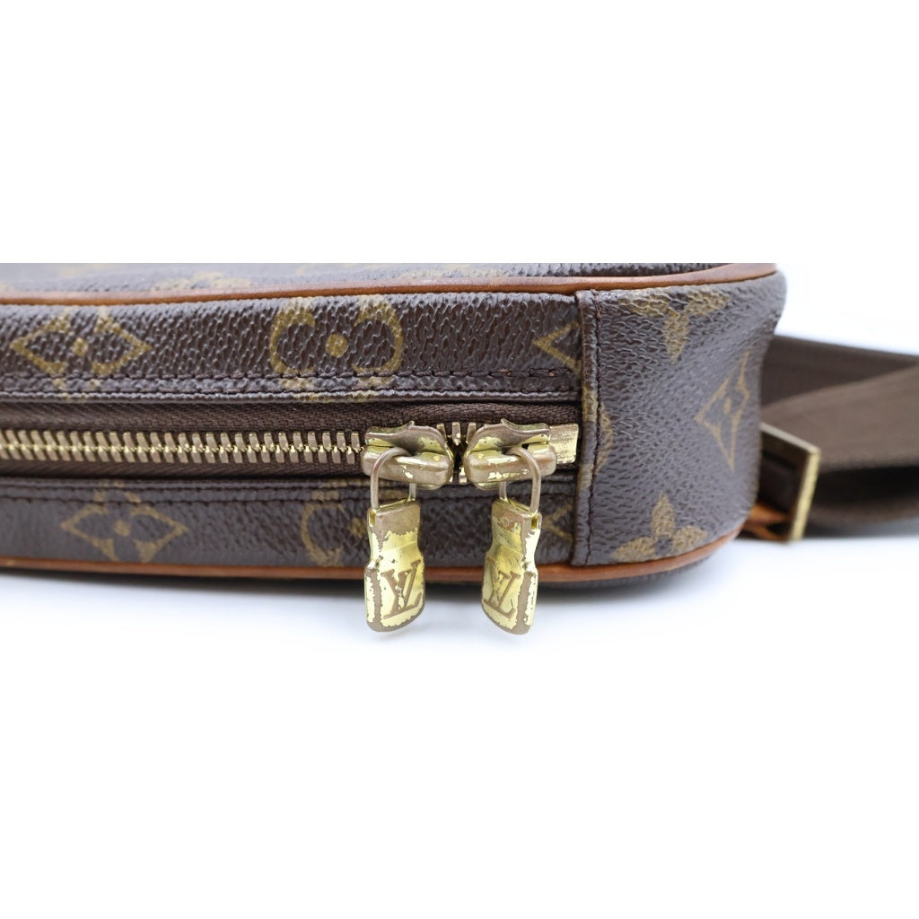 LOUIS VUITTON(ルイヴィトン) モノグラム ポシェットガンジュ ショルダーバッグ ミニバッグ ブラウン レザー×PVC M51870 ゴールド金具 レディース