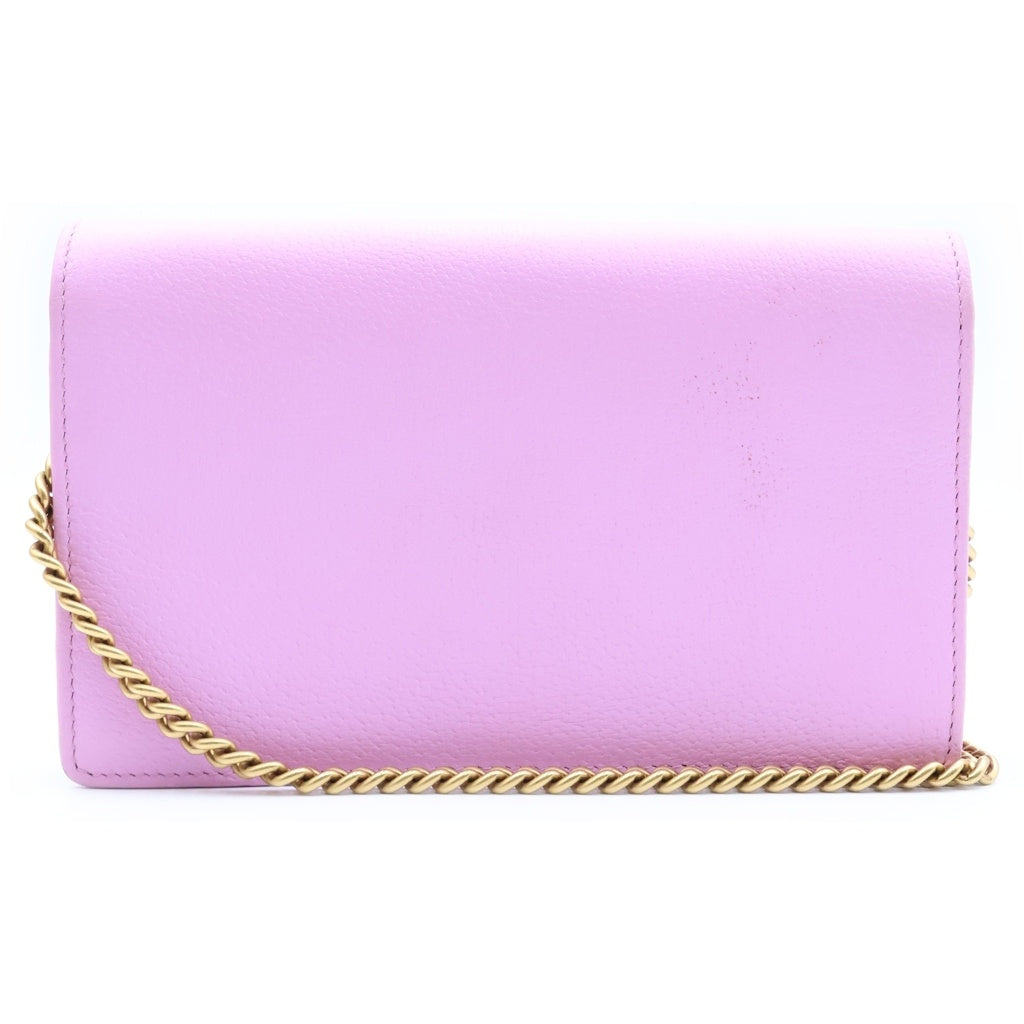 GUCCI(グッチ) GGマーモント ビジュー チェーンウォレット ショルダーバッグ パープルピンク レザー 499782 ゴールド金具 レディース