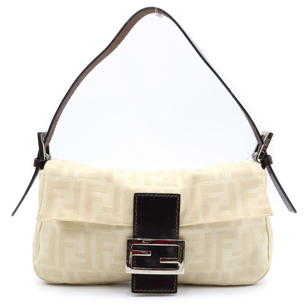 FENDI(フェンディ) ズッカ柄 FFロゴ キャンバス マンマバケット ワンショルダーバッグ シルバー金具 ベージュ レディース